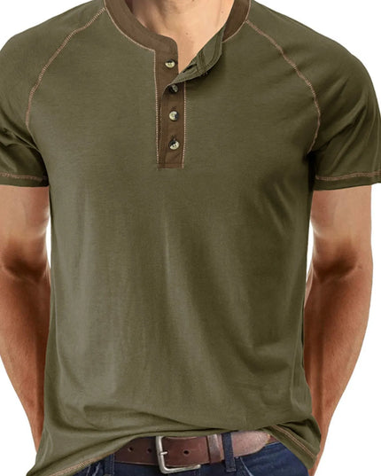 Men's Contrast Trim Henley Polo Shirt Army Green