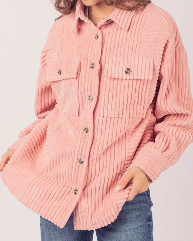 Button Up Long Sleeve Corduroy Jacket Blush Pink