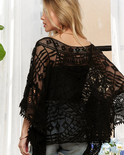 ADORA Boat Neck Crochet Lace Cover Up 
