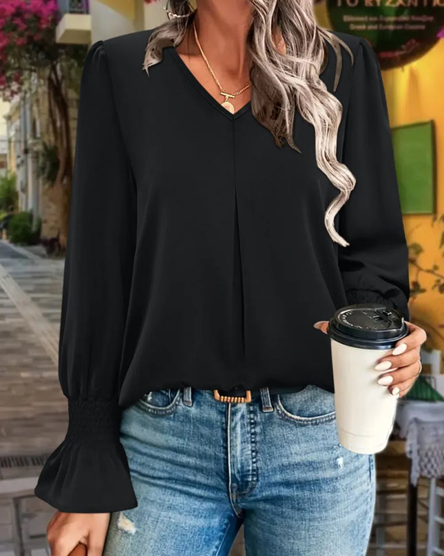 V-Neck Flounce Sleeve Blouse 