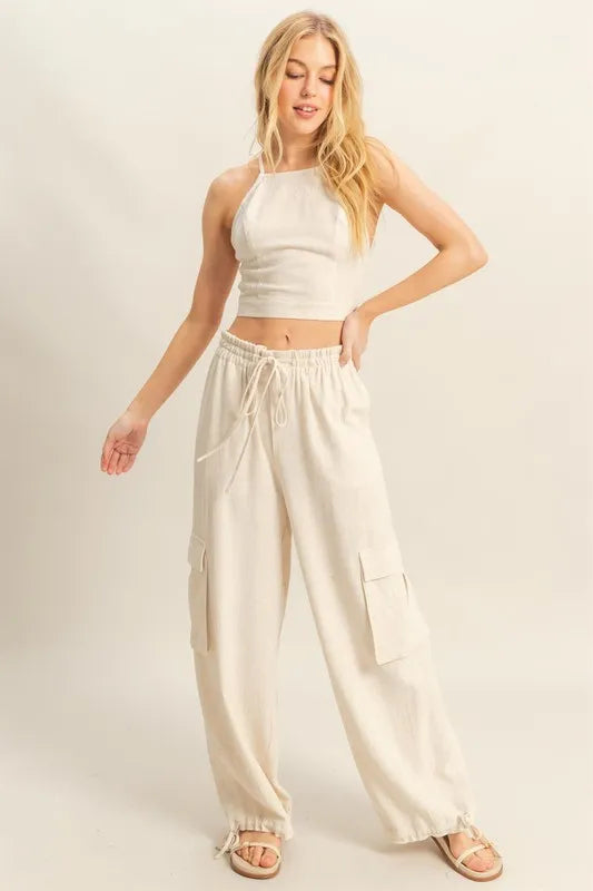 HYFVE Crop Top and Cargo Pants Set OATMEAL