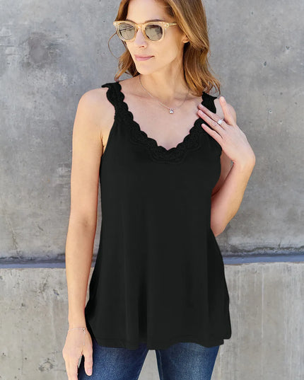 Basic Bae Full Size Lace Detail V-Neck Cutout Cami Black