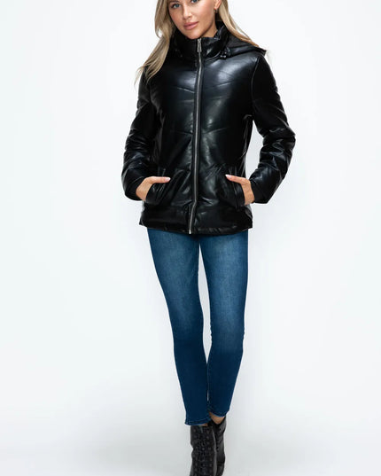 How Dare U Pocketed Zip Up Puffer Jacket with Removable Hood