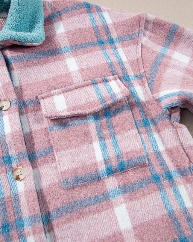 Plaid Collared Neck Flap Pockets Shacket