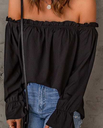 Off-Shoulder Flounce Sleeve Blouse 