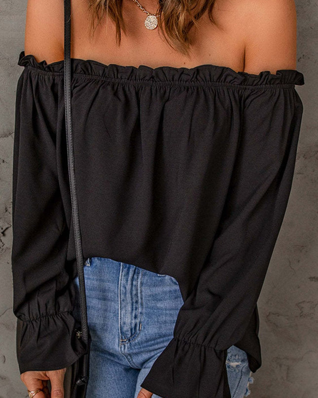 Off-Shoulder Flounce Sleeve Blouse 