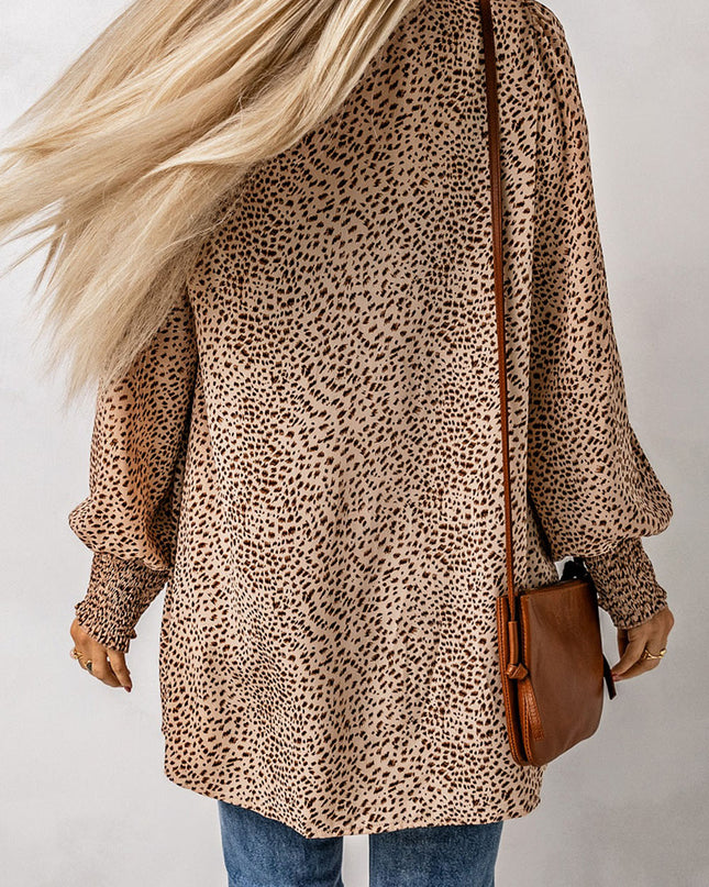 Leopard Print Balloon Sleeve Cardigan