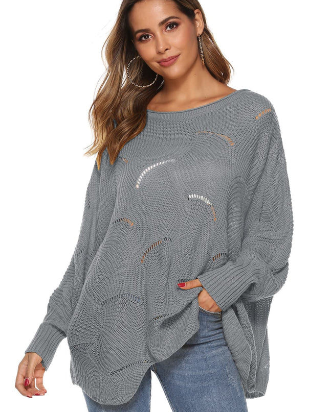Round Neck Long Sleeve Openwork Sweater