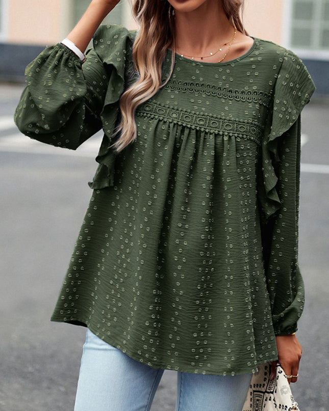 Devine Ruffle Trim Balloon Sleeve Blouse