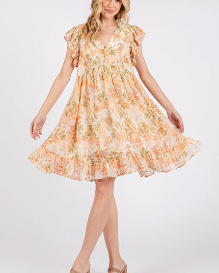 Mittoshop Floral Chiffon Ruffle Short Sleeve Mini Dress 