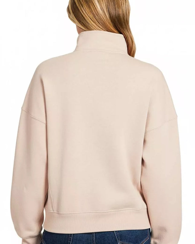 Zenana Fleece High Neck Half Zip Sweatshirt