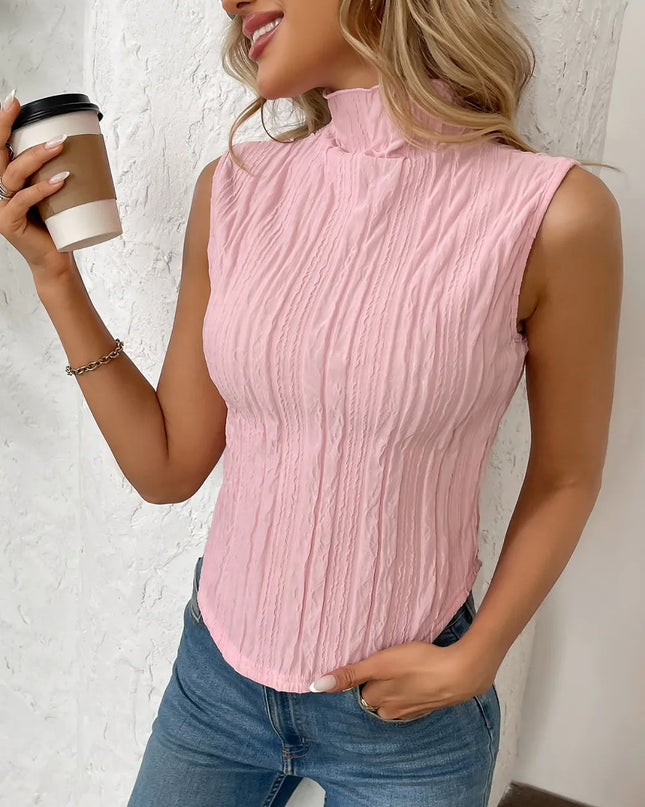 Texture Turtleneck Sleeveless Top