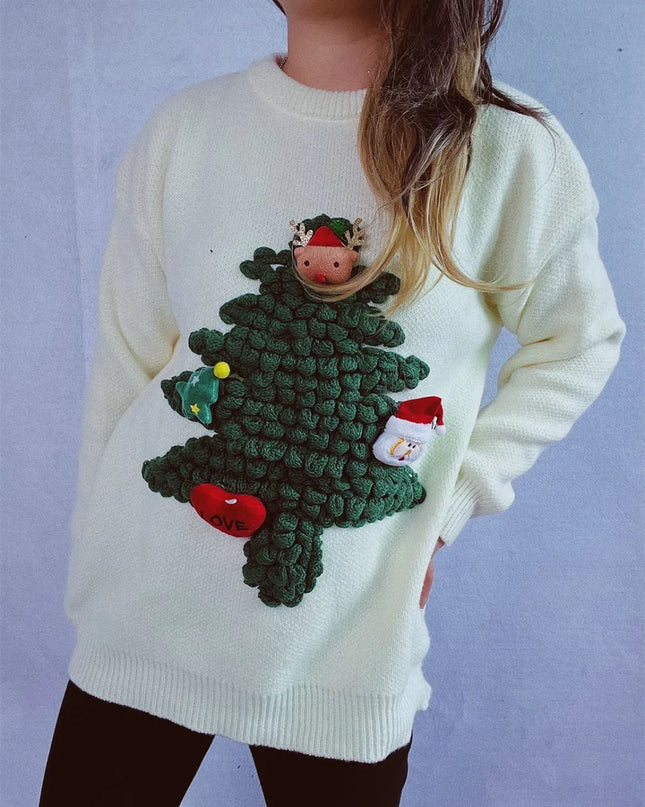 Christmas Tree Round Neck Long Sleeve Sweater