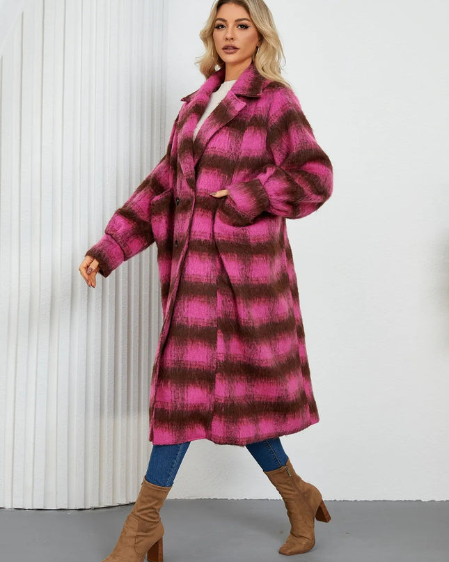 Contrast Double-Breasted Long Sleeve Longline Coat