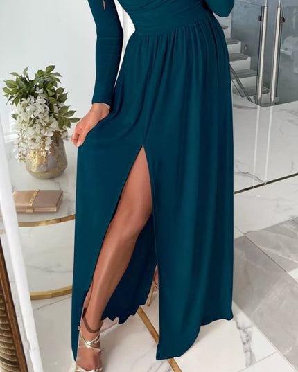 Slit Surplice Cold Shoulder Maxi Dress