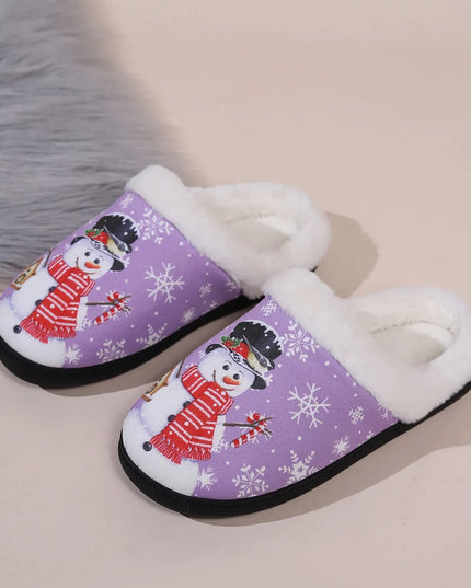 Snowman Round Toe Faux Fur Slippers