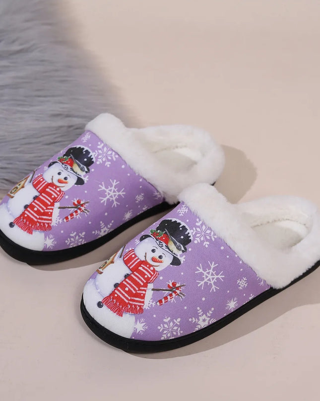 Snowman Round Toe Faux Fur Slippers