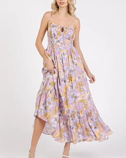 Mittoshop Floral Smocked Back Ruffled Hem Maxi Cami Dress Lavender