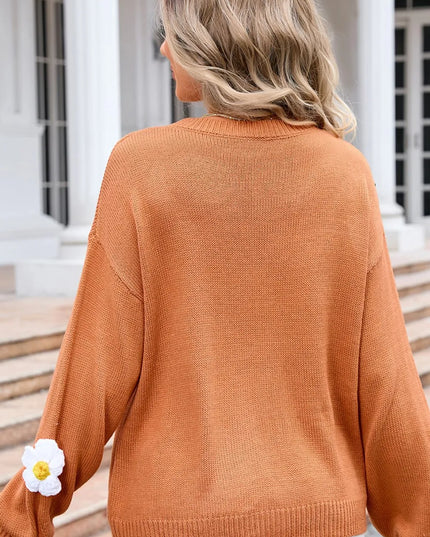 Angel Wings Flower Round Neck Long Sleeve Sweater