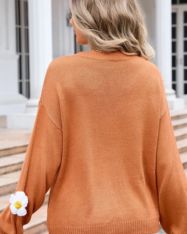 Angel Wings Flower Round Neck Long Sleeve Sweater