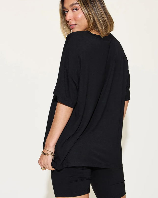 Basic Bae Full Size V-Neck Drop Shoulder T-Shirt and Shorts Set 