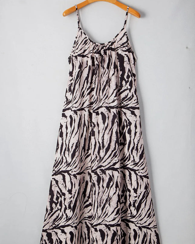 Abstract Print Tie Back Maxi Cami Dress