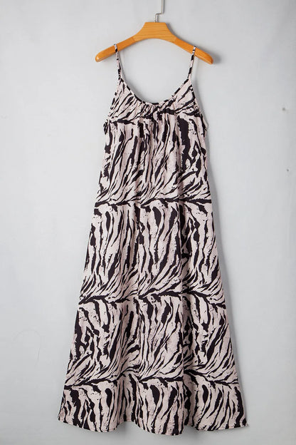 Abstract Print Tie Back Maxi Cami Dress