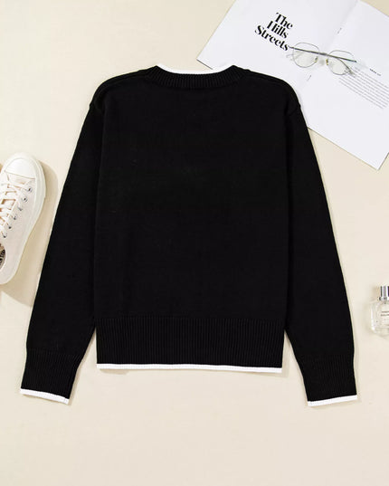 Contrast Trim Bow Accent Holiday Cropped Sweater