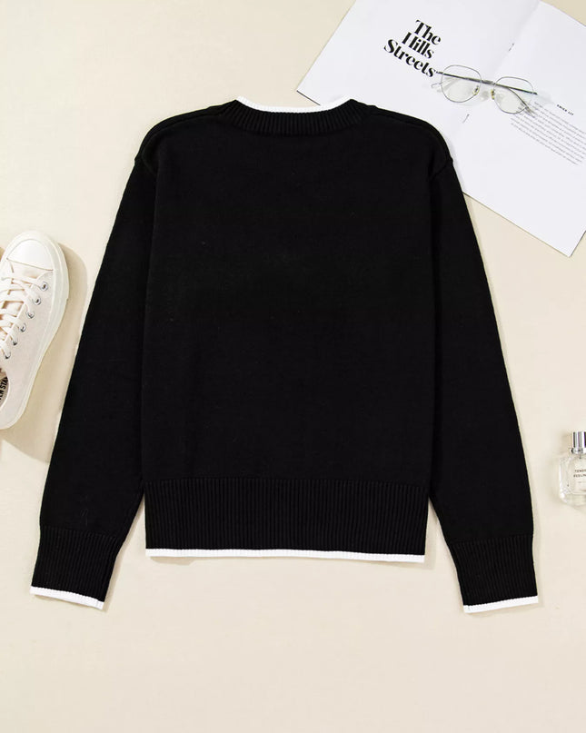 Contrast Trim Bow Accent Holiday Cropped Sweater