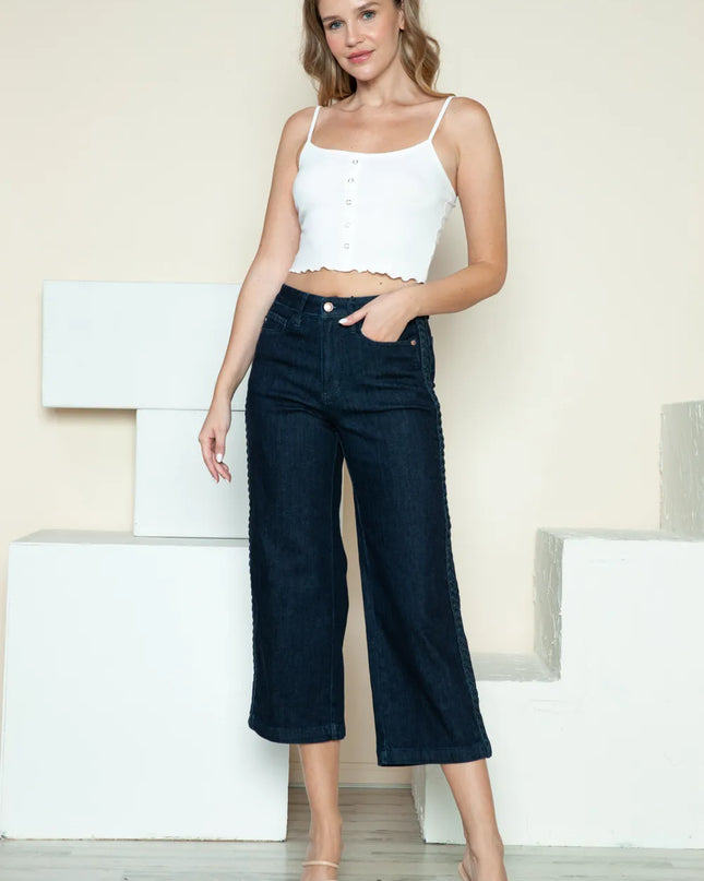 Judy Blue Full Size Side Seam Braid Detail Crop Wide Leg Jeans