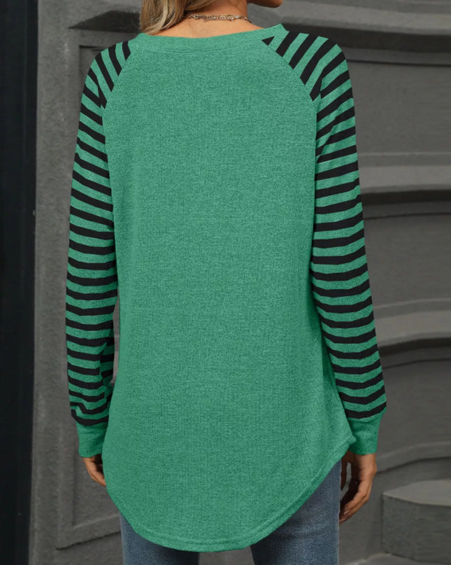 Striped Round Neck Raglan Sleeve T-Shirt