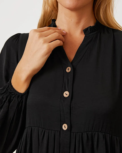 Ruffled Button Up Long Sleeve Tiered Shirt