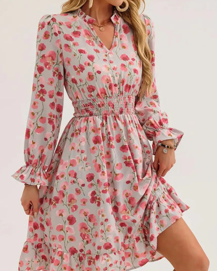 Floral Print Flounce Sleeve Ruffle Hem Dress