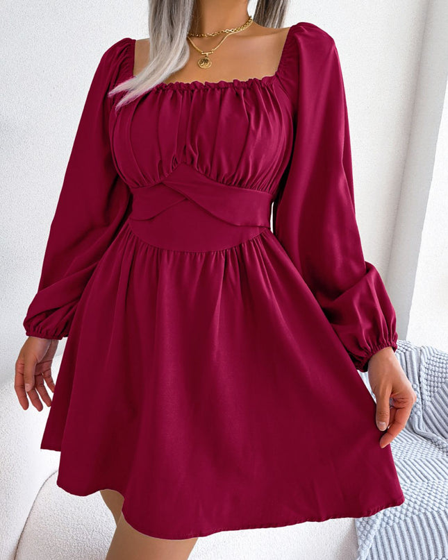 Tied Square Neck Balloon Sleeve Dress