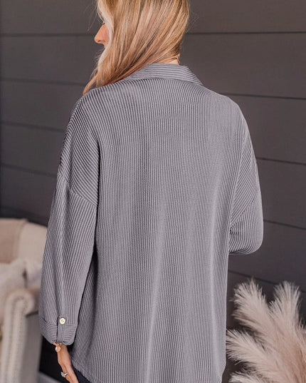 Striped Collared Neck Long Sleeve Shirt