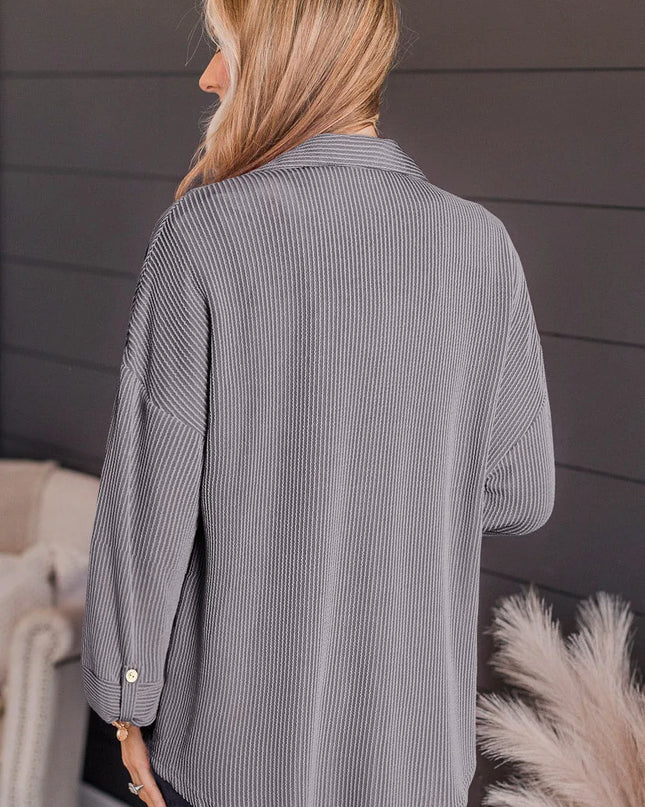 Striped Collared Neck Long Sleeve Shirt