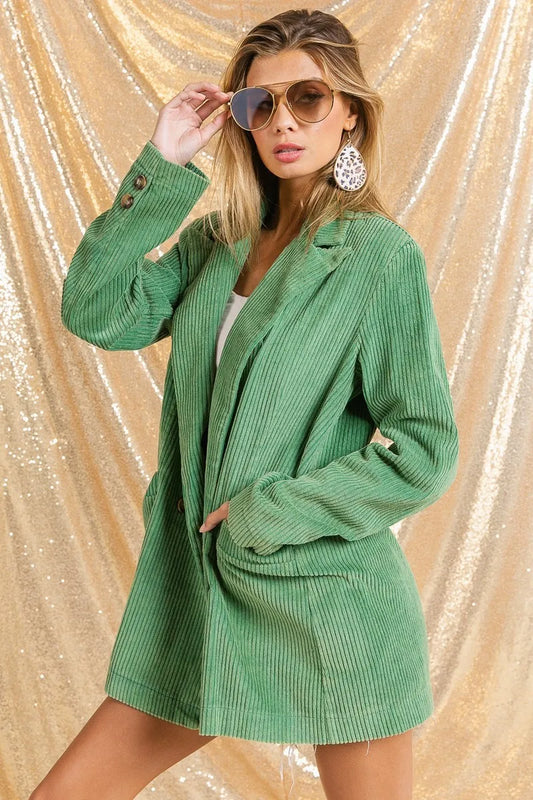 BiBi Vintage Washed Peak Lapel Double Breasted Blazer