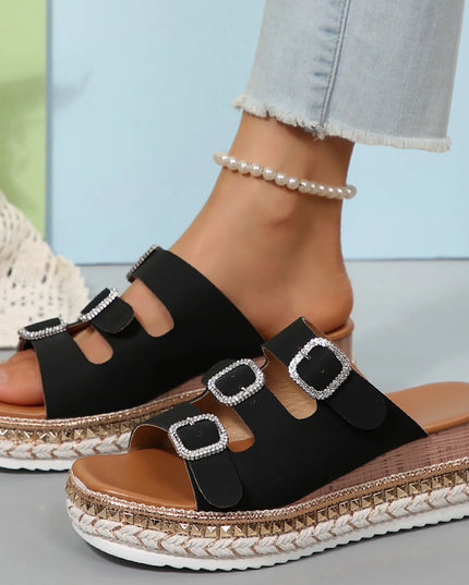 Rhinestone Buckle Platform Sandals 