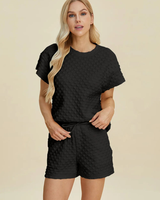 Double Take Full Size Texture T-Shirt and Shorts Set