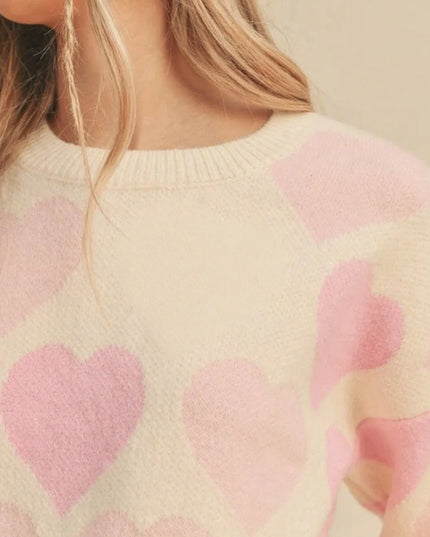 Heart Ribbed Hem Long Sleeve Sweater