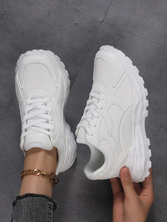 Round Toe Lace Up Sneakers White