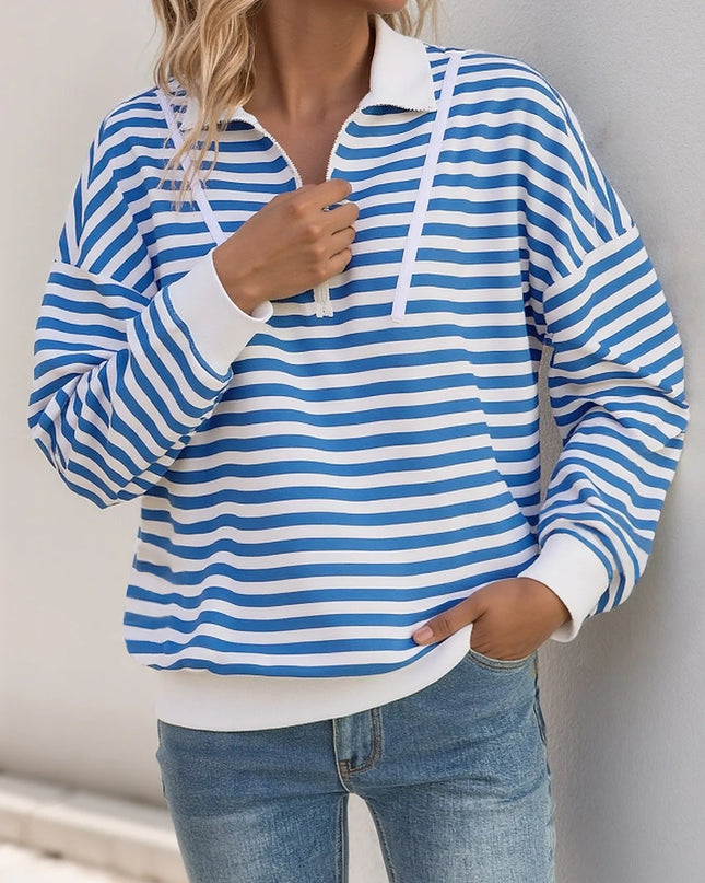Striped Quarter Zip Long Sleeve Hoodie
