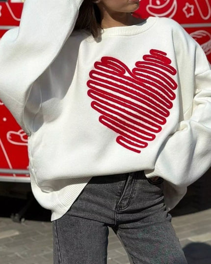 Heart Round Neck Oversized Sweater