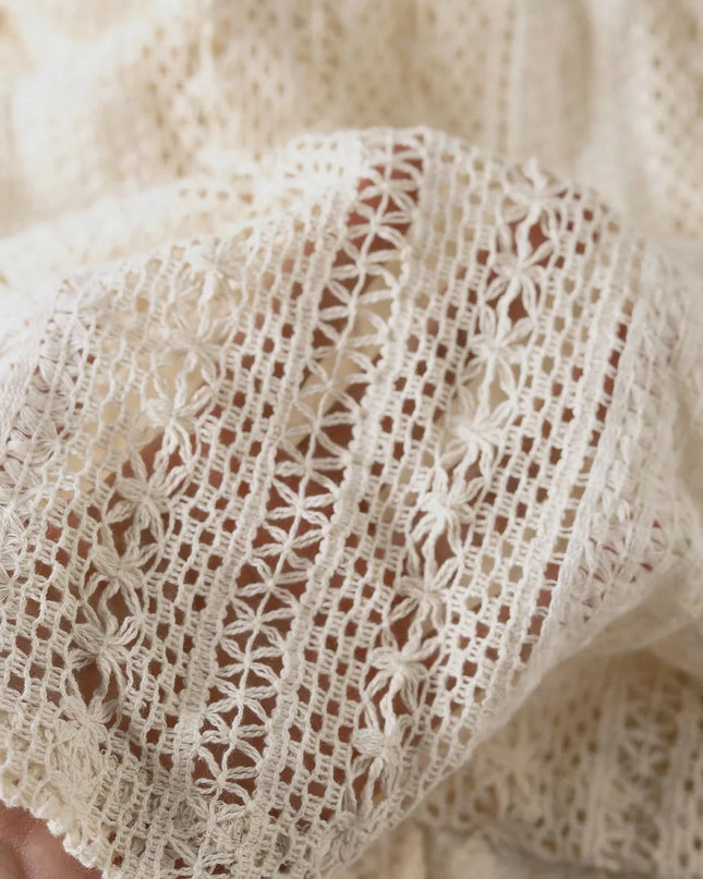 Crochet Notched Button-Front Shirt