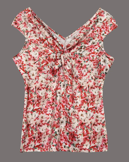 Twisted Front Floral Print Sleeveless Top Floral