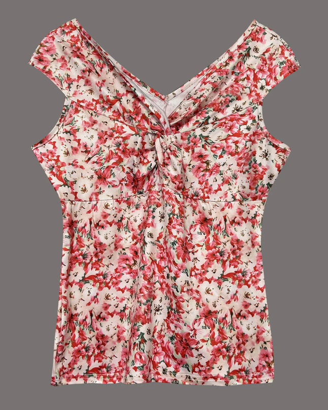 Twisted Front Floral Print Sleeveless Top Floral
