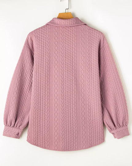 Cable Texture Puff Sleeve Loose Shacket