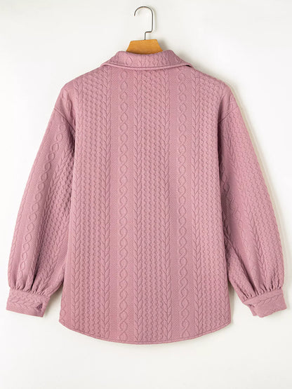 Cable Texture Puff Sleeve Loose Shacket