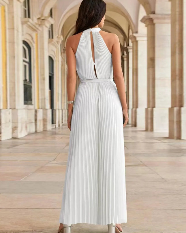 Pleated Sleeveless Wide Leg Jumpsuit