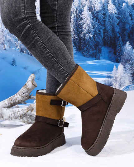 Round Toe Platform Boots Camel